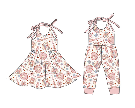 25.12.25 custom each style moq 5 eta 6-8week Sibling Sister baseball baby short sleeve romper and dress match design