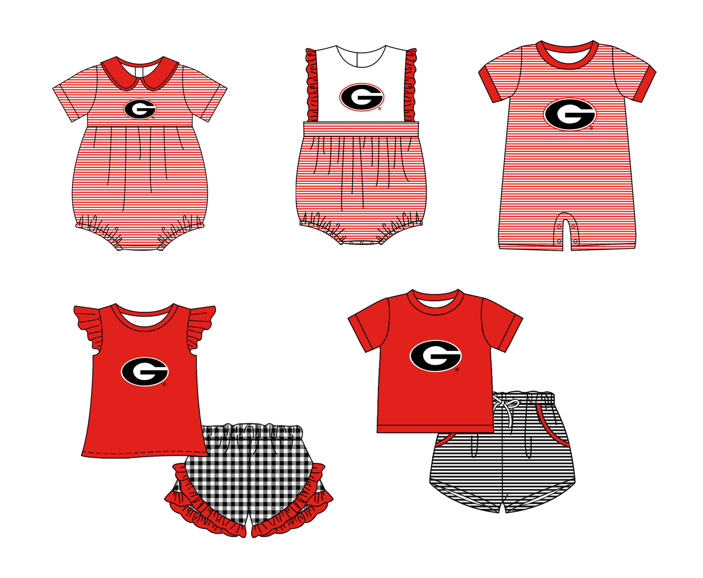 Custom moq 5 mix size milk silk summer teams Baby Boys And Girls Red Short-Sleeved Shirt And Shorts Set Matching Striped Rompers Outfit Set