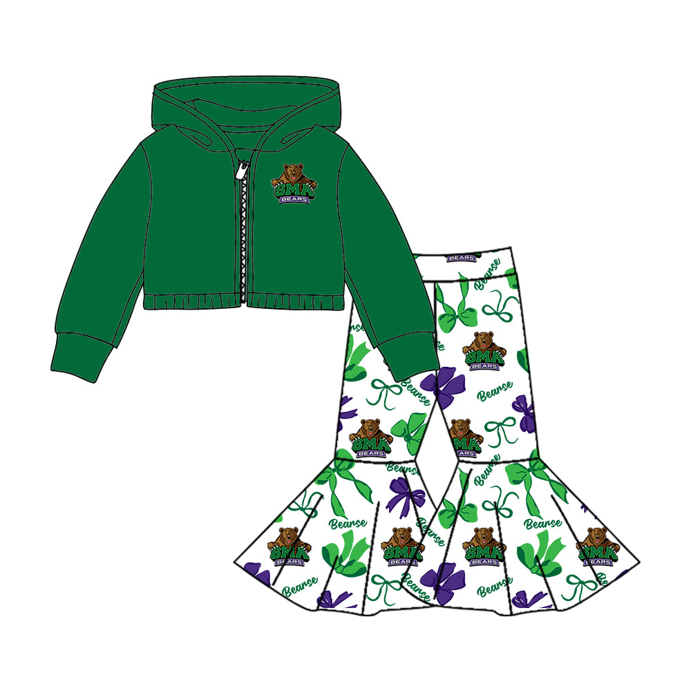Custom moq 5 mix size milk silk summer teams baby girls clothes bow green short sleeve pants sets and hooded long sleeve pants sets-25.7.24
