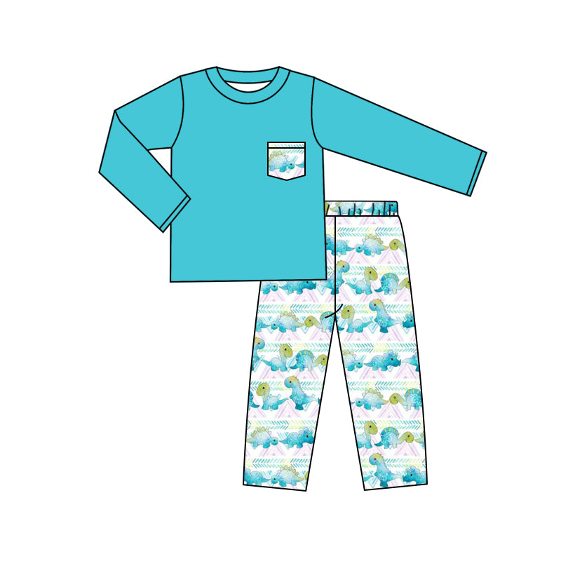 5.2 custom each style moq 5eta 4-5week Sibling Sister dinosaur teal boys outfits and baby romper match family design