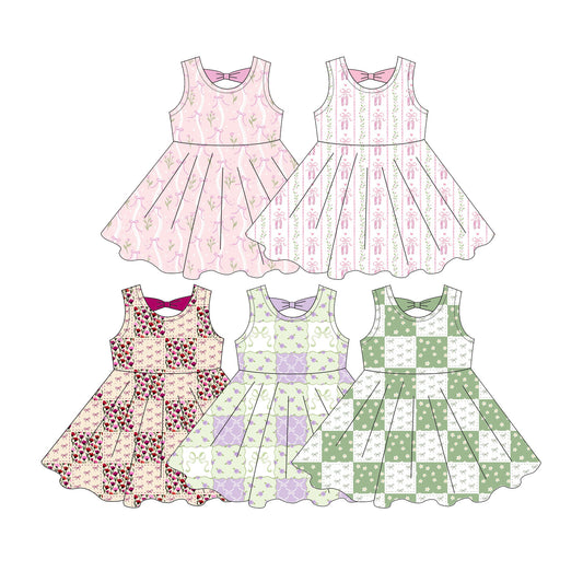 3.10 Custom moq 5 mix size Sibling Baby Girl Sleeveless Bow Print Dress Knee-Length Casual Wear for Infants
