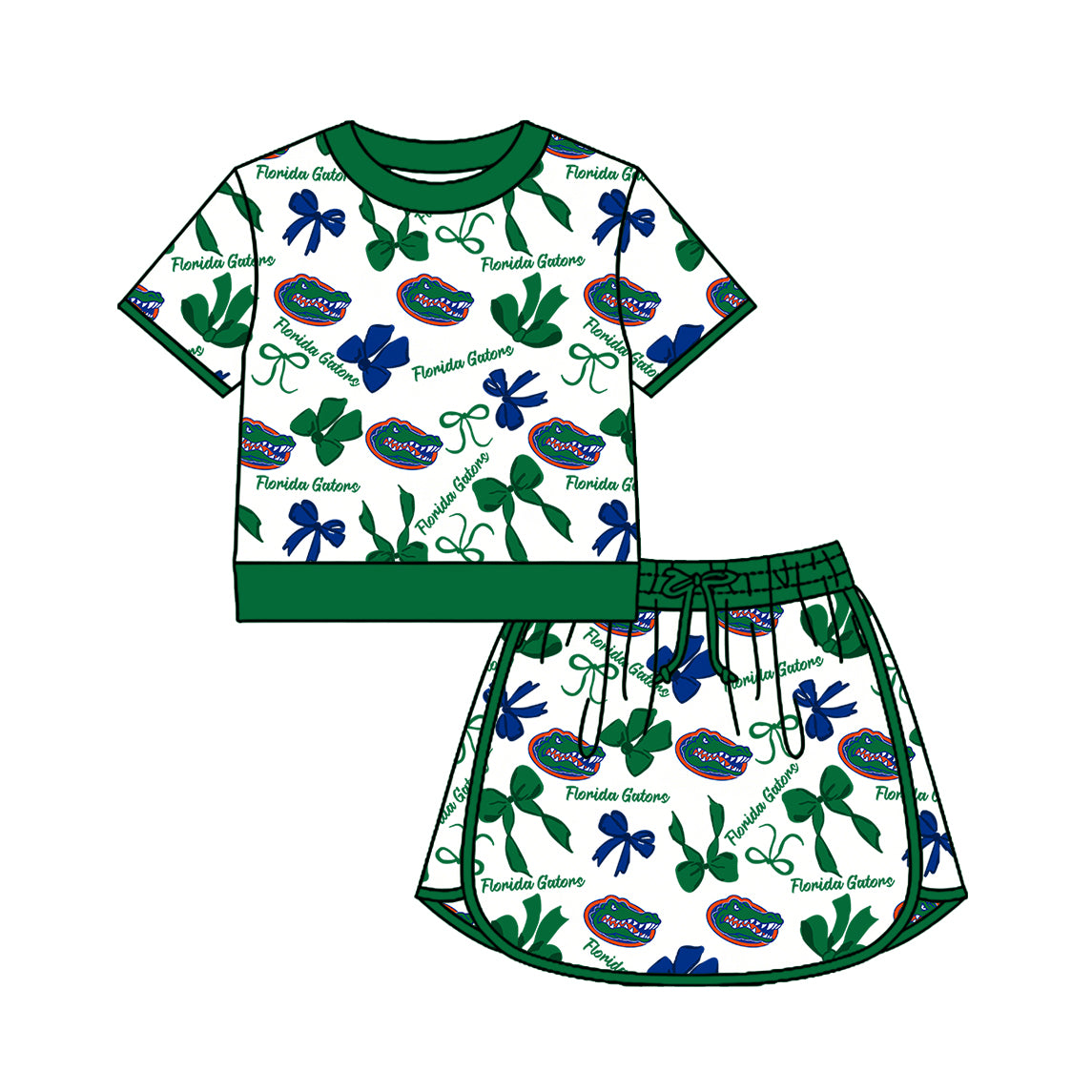 Custom moq 5 mix size milk silk summer teams Girls Green Polka Dot Sleeveless Top Shorts Set Top Skirt Short Set Long Sleeve Pullover Tops