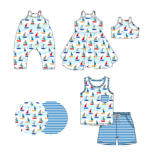 3.19 custom each style moq 5eta 4-6week Sibling Sisters boat baby girl short sleeve shorts sets and dress and rompers match family design
