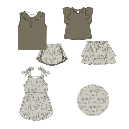 2.21 custom each style moq 5eta 4-6week Sibling Sister duck baby girl sets and dress and jumpsuit match family design