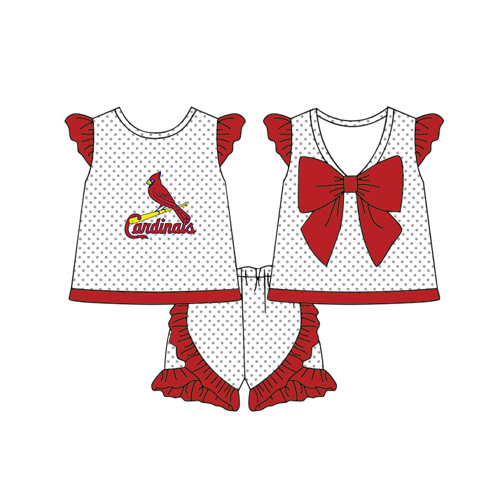 Custom moq 5 mix size milk silk summer teams Red Girls Long Sleeve Top Matching Short Sleeve  Polka Dot Bow  Set Boys Tops