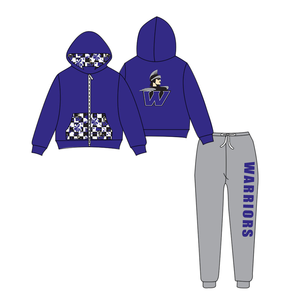 Custom moq 5 mix size eta 6-8weeks milk silk summer teams purple baby girl clothes hooded long sleeve pants sets-25.9.11