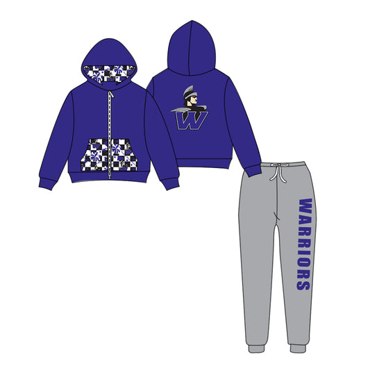 Custom moq 5 mix size eta 6-8weeks milk silk summer teams purple baby girl clothes hooded long sleeve pants sets-25.9.11