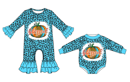25.5.7 custom each style moq 5eta 4-6week Sibling Sisters pumpkin baby girl long sleeve romper 1 and romper 2 match family design