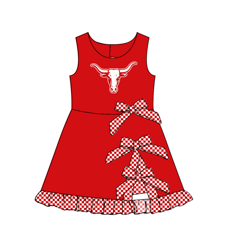 custom moq 5 mix size MSD070705 Baby Girls Checked Bows Yoga Short Scallop Knee Length Active Dress