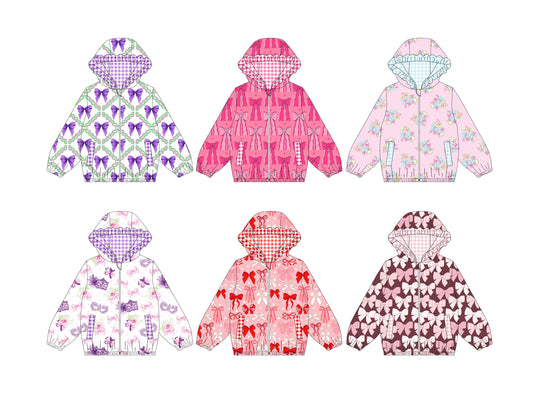 25.9.5 custom each style moq 5eta 4-6week Sibling Sistersv floral bow baby girl hooded long sleeve top 6 match family design