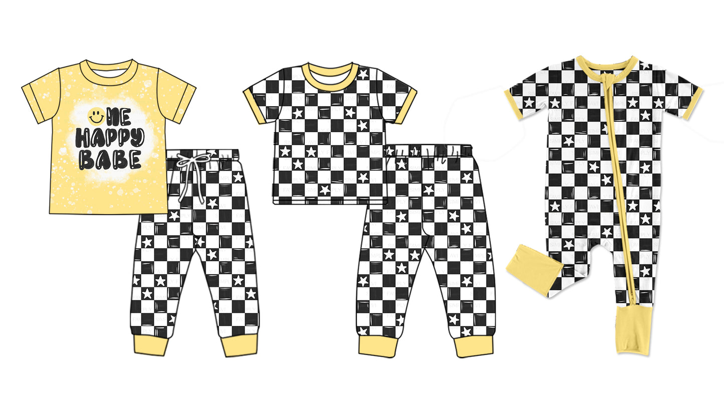 11.22 custom each style moq 5eta 4-6week Sibling Sister HAPPY BEBE smiley baby girl sets and sets 2 and rompers match family design