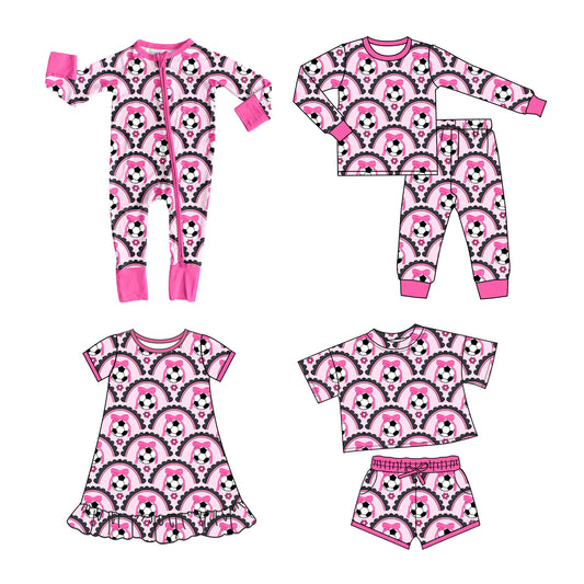 25.10.11 custom each style moq 5 eta 6-8week Sibling Sisters football bow baby girl long sleeve pants sets and shorts sets and dress and rompers match family design