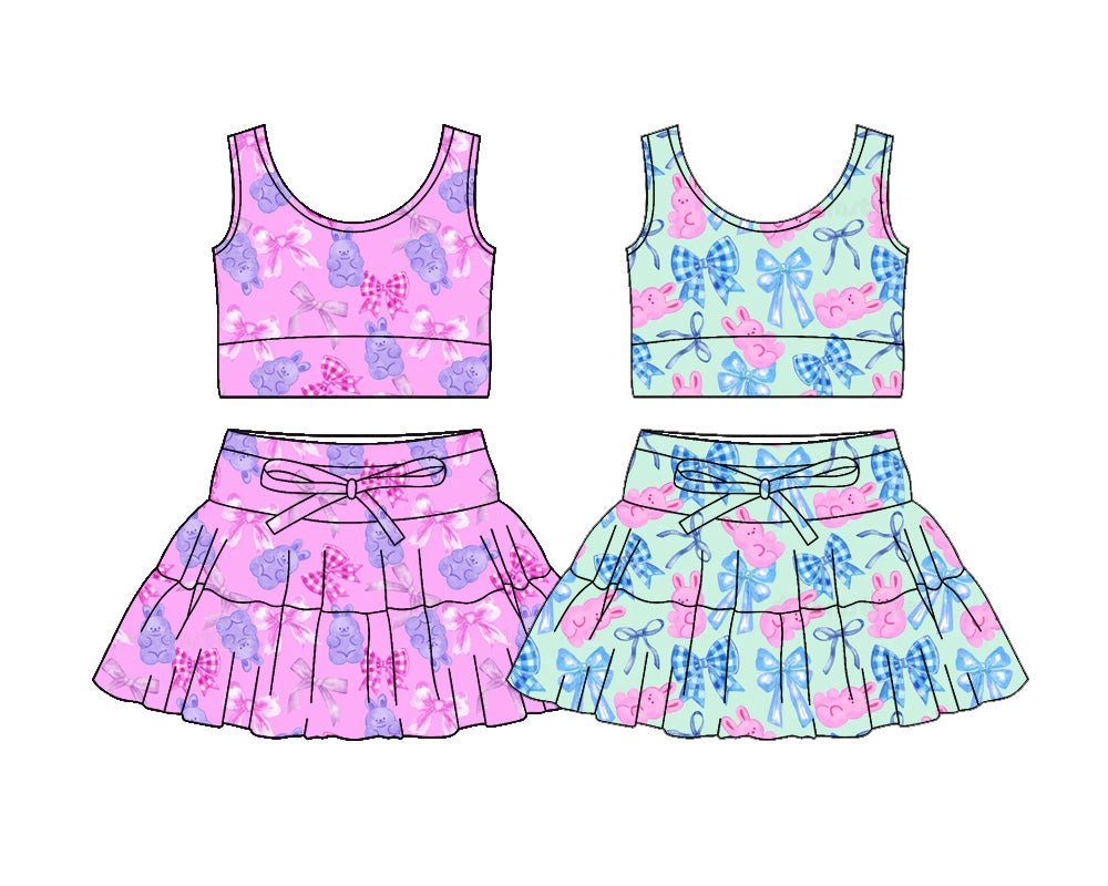 26.1.16 custom each style moq 5 eta 6-8week Sibling Sisters baby girl clothes bunny bow short sleeve skirts sets 2 match family design