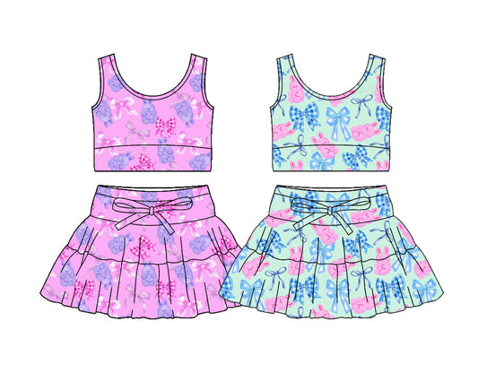 26.1.16 custom each style moq 5 eta 6-8week Sibling Sisters baby girl clothes bunny bow short sleeve skirts sets 2 match family design