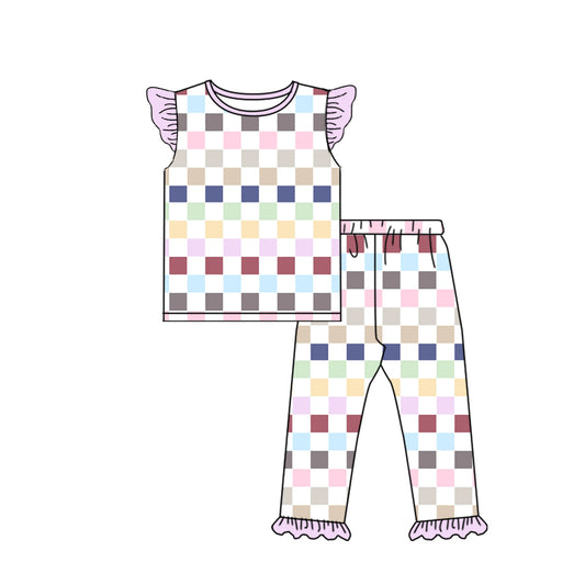 11.3 custom each style moq 5eta 4-6week baby girls clothes plaid flying sleeve pants sets