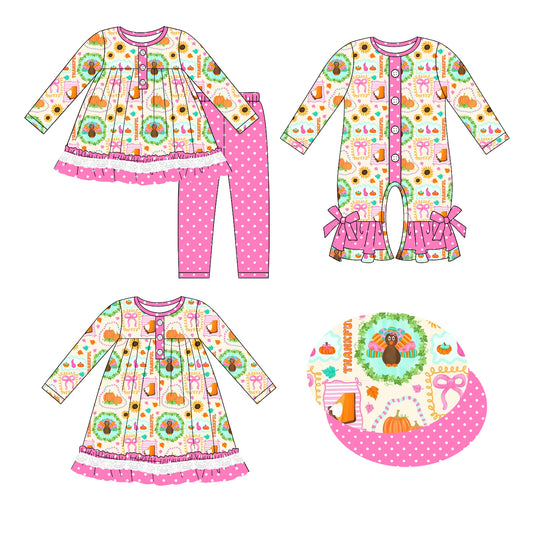 25.7.9 custom each style moq 5eta 4-6week Sibling Sisters turkey baby girl long sleeve pants sets and dress and rompers match family design