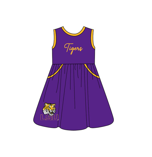 Custom moq 5 each style eta 6-8weeks baby girl clothes team purple sleeveless dress-25.10.14