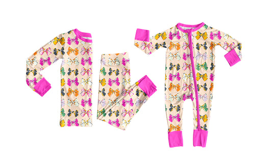 25.8.29 custom each style moq 5eta 4-6week Sibling Sisters bow baby girl clothes long sleeve pants sets and romper match family design