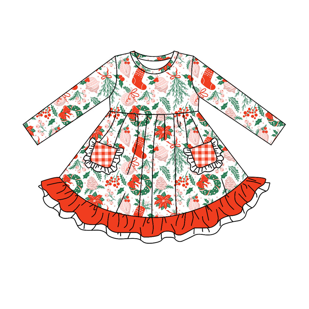 6.4 custom each style moq 5eta 4-5week Sibling Sister Christmas red grid girls outfits and dress and baby romper and jumpsuit match family design