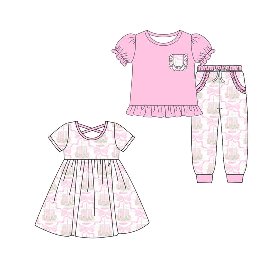 25.5.24 custom each style moq 5eta 4-6week Sibling Sister bow cake baby girl pants sets and dress match family design