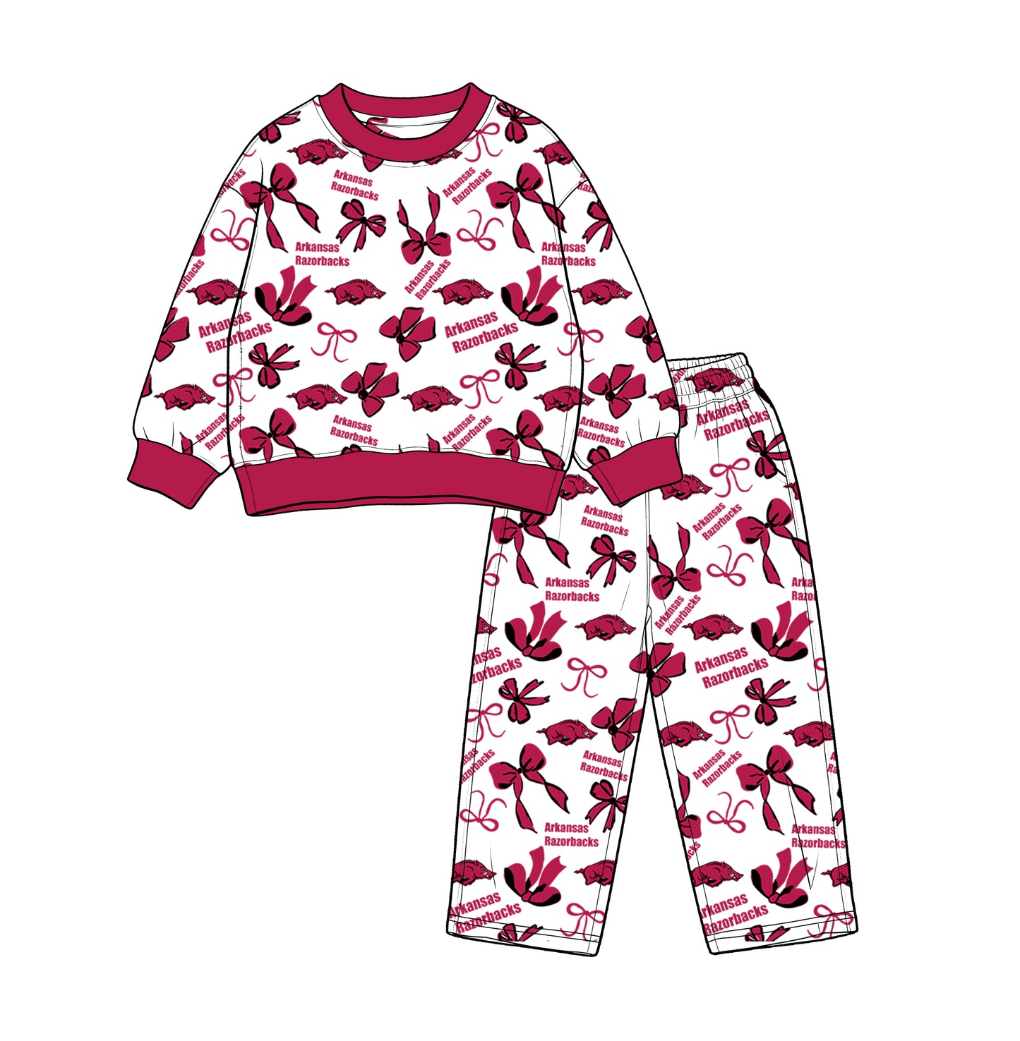 custom moq 5 mix size XFC070904 Baby Kids Bows Printed Long Sleeve Tops Pants Team Casual Clothes Set