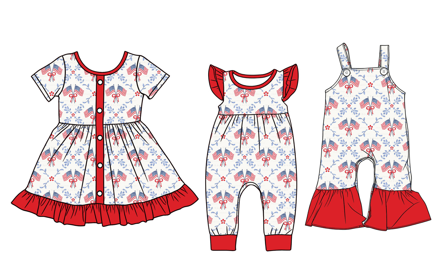 25.12.19 custom each style moq 5 eta 6-8week Sibling Sister flag bow baby short sleeve romper and dress and jumpsuit match design