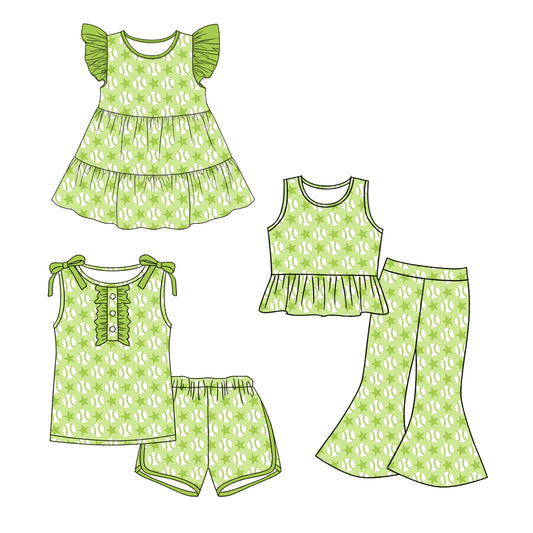 Custom moq 5 mix size Sibling Baby Girl green Flutter-Sleeved Dress Sleeveless Top Shorts Set Or Trousers Set Casual Comfortable Outfit for Little Ones