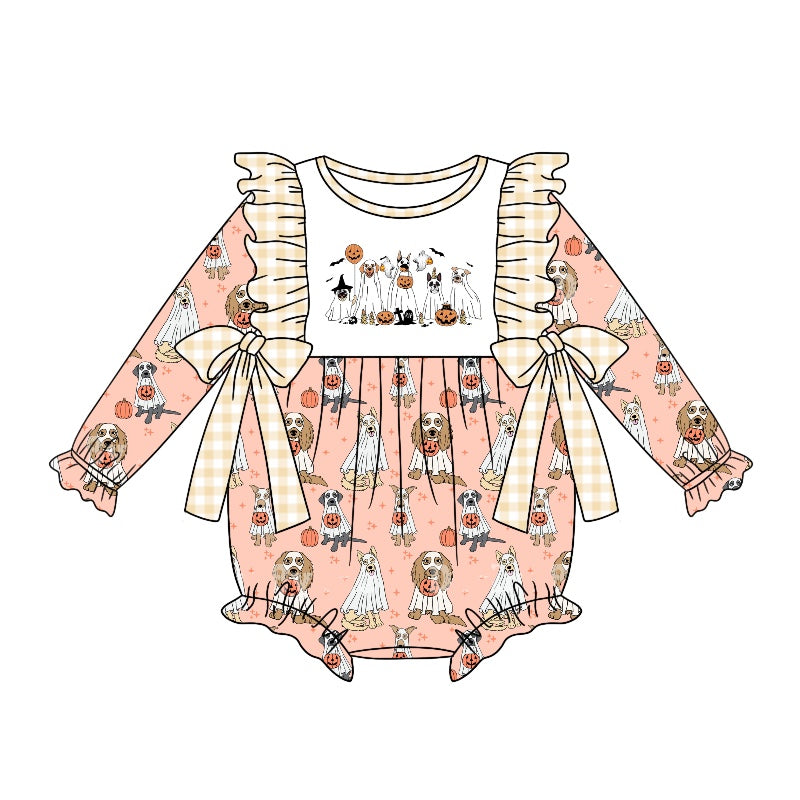 5.9custom each style moq 5eta 4-5week Sibling Sister Halloween style print pink girls outfits and baby rompers and dress match family design