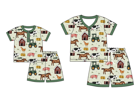 4.24 custom each style moq 5eta 4-6week Sibling Sister farm animal short sleeve shorts sets and adult sets match design