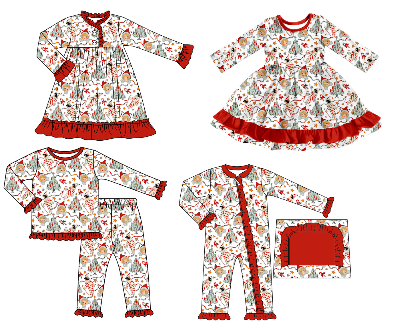 25.7.7 custom each style moq 5 eta 4-6week Sibling Sisters Christmas baby girl long sleeve pants sets and romper and dress 1 and dress 2 match family design