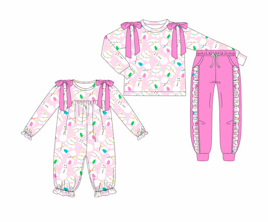 25.7.1 custom each style moq 5eta 4-6week Sibling Sisters baby girl long sleeve pants sets and rompers match family design