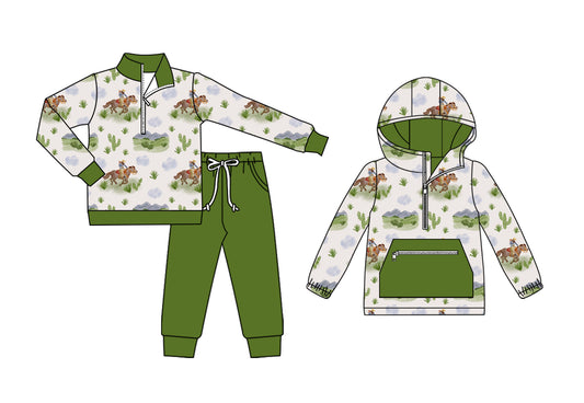 25.7.31 custom each style moq 5eta 4-6week Sibling Sisters riding horse baby boy long sleeve pants sets and top match family design
