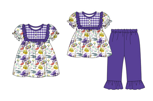 25.9.17 custom each style moq 8 eta 6-8week Sibling Sisters mardi gras baby girl short sleeve pants sets and dress match family design