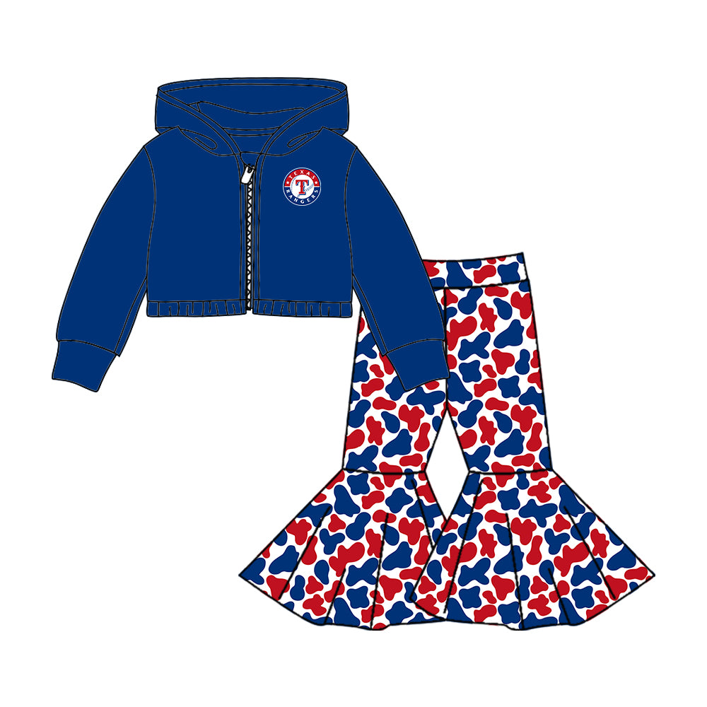 Custom moq 5 mix size milk silk summer teams baby girls clothes camouflage blue hooded long sleeve pants sets 2 and boy pants sets and pant-25.8.8