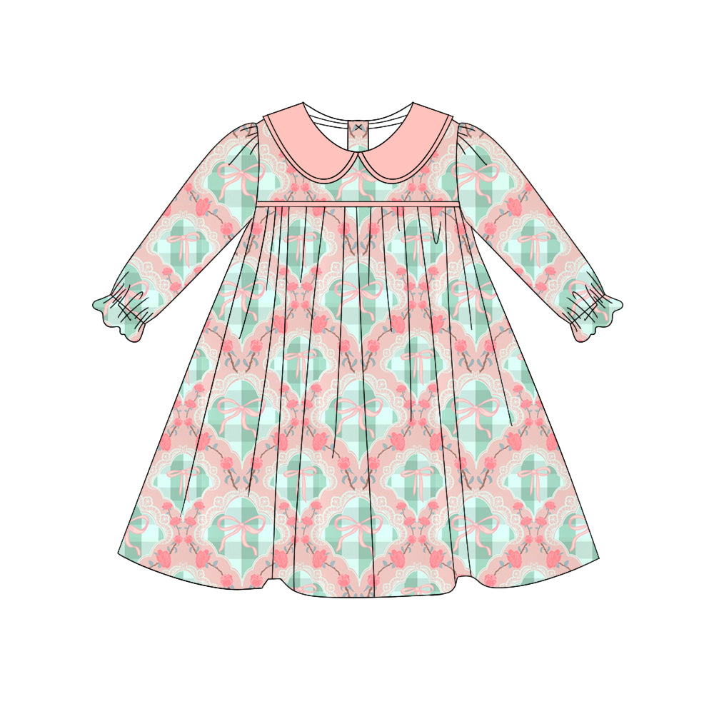 7.25 custom each style moq 5eta 4-6week Sibling Sister bow pink baby girls sets and dress match family design