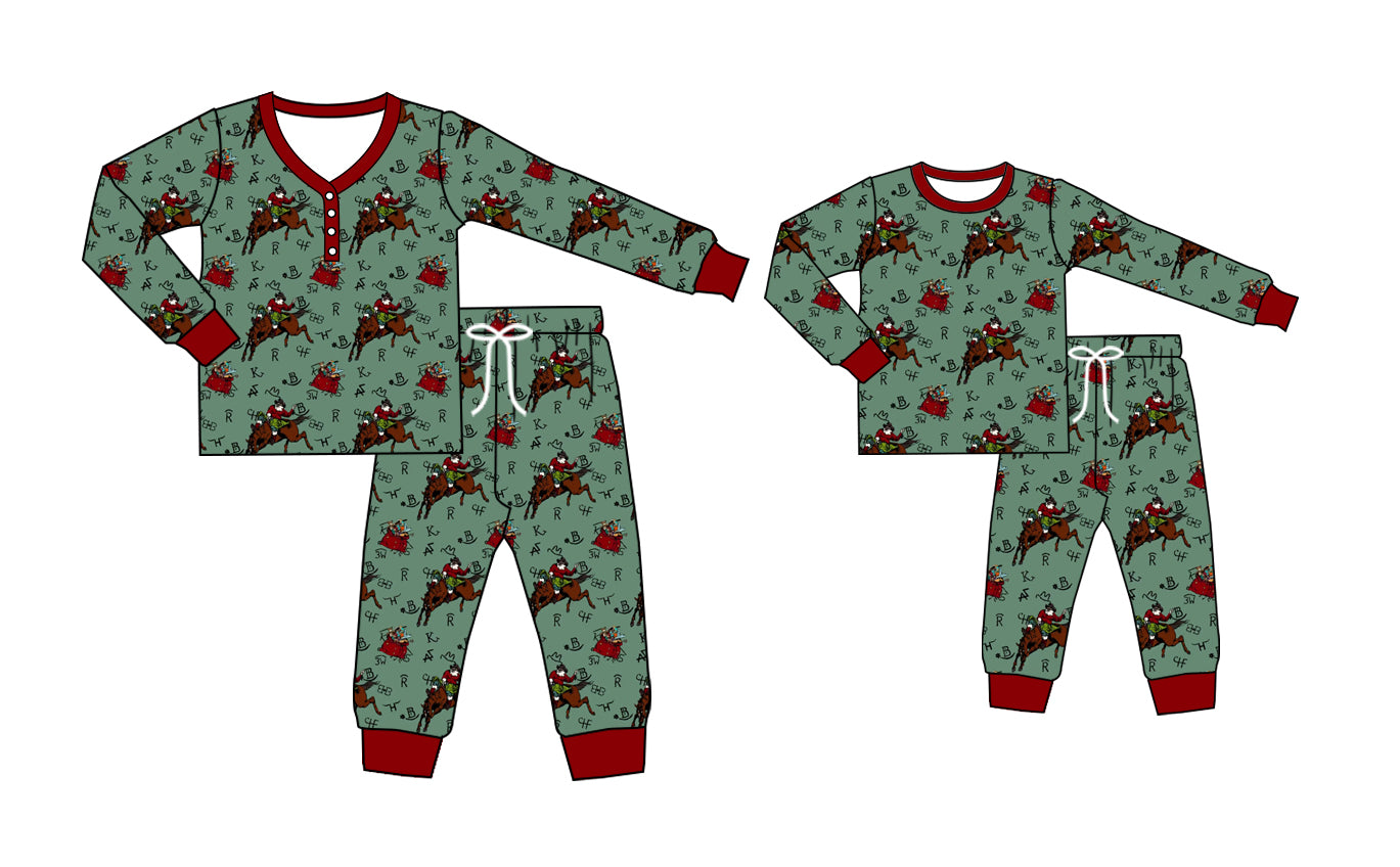 25.5.13 custom each style moq 5eta 4-6week Sibling Sister riding horse long sleeve pants sets and adult sets match design