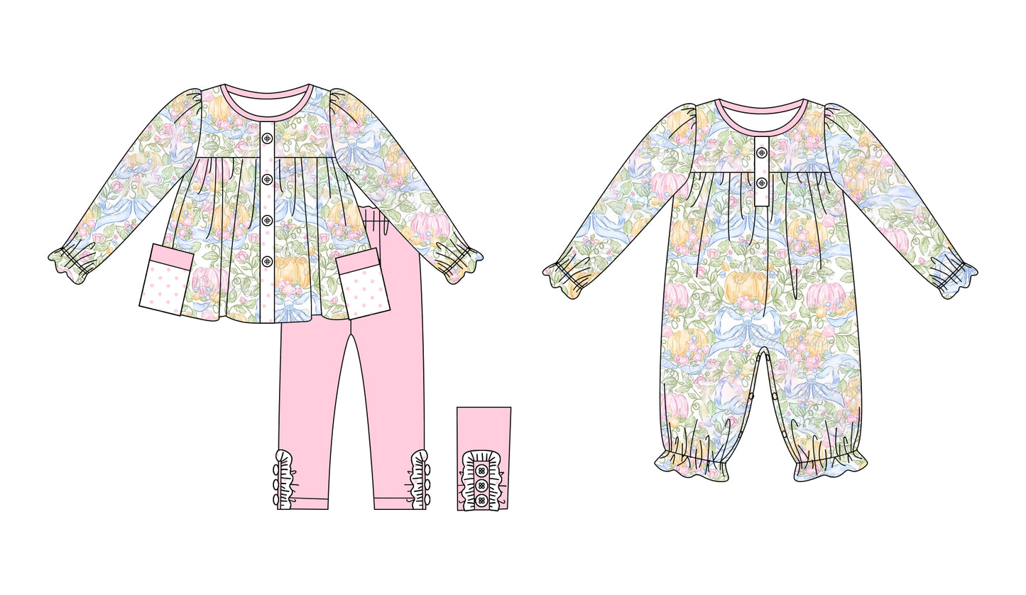 25.7.8 custom each style moq 5eta 4-6week Sibling Sister pumpkin baby girl long sleeve pants sets and rompers match family design
