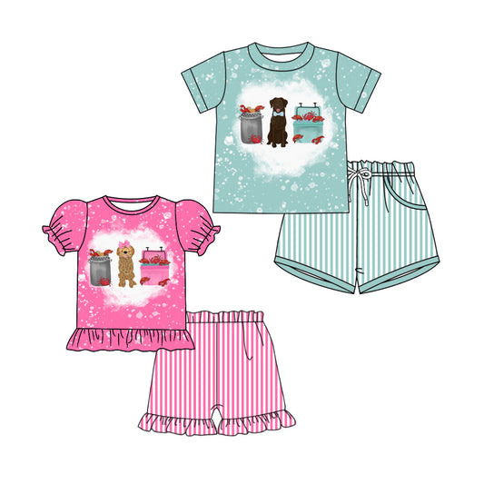 4.3 Custom moq 5 mix size Sibling Baby Boy And Girl Short-Sleeved Top Stripe Short Clothes Set