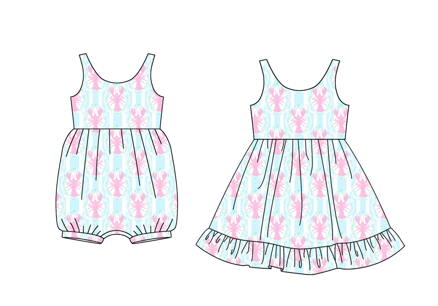1.21 custom each style moq 5eta 4-6week Sibling Sister crayfish baby girl dress and jumpsuit match family design