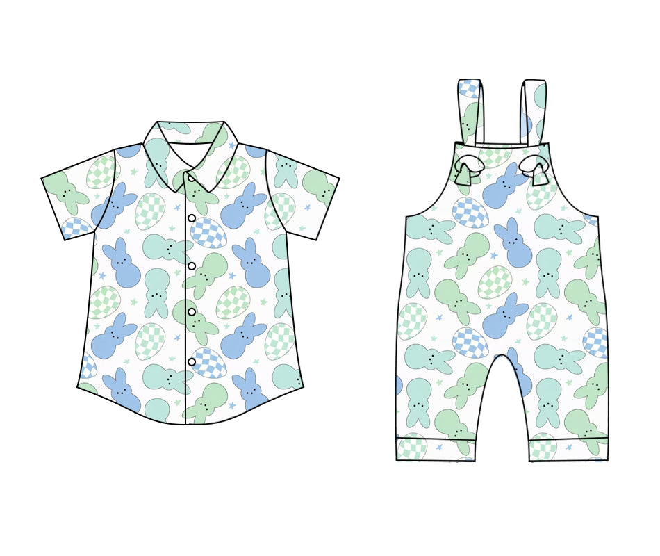 25.12.29 custom each style moq 5 eta 6-8 week Sibling Sister bunny baby boy short sleeve top and jumpsuit match family design