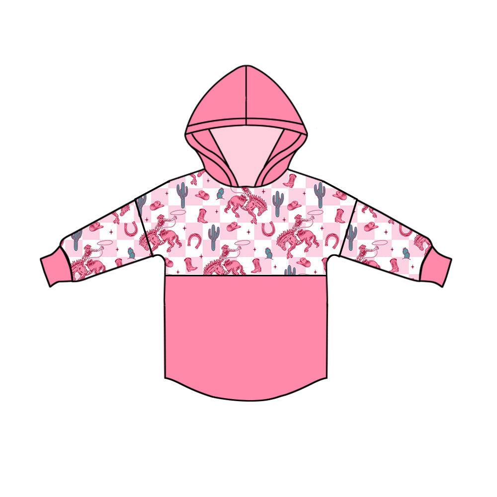 8.13 custom each style moq 5 eta 4-6week baby girls clothes riding horse pink hooded long sleeve top