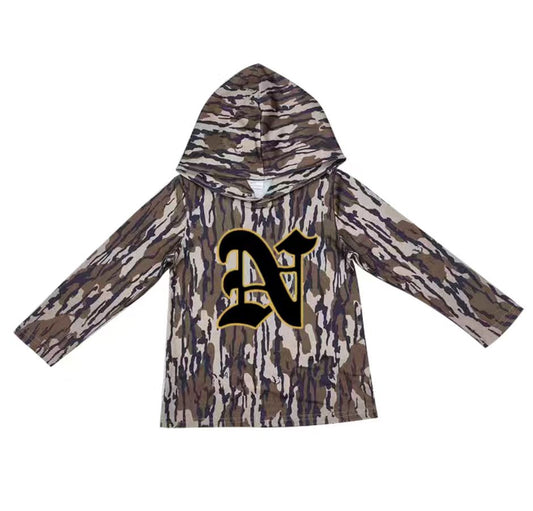 Custom moq 5 mix size milk silk summer team baby girls and boys clothes camouflage hooded long sleeve top-25.10.22