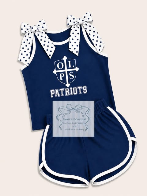 custom moq 5 mix size AITOLY0106  Baby Girls Tank Top With Polka Dot Bows Trim Elastic Waist Short Clothing Set