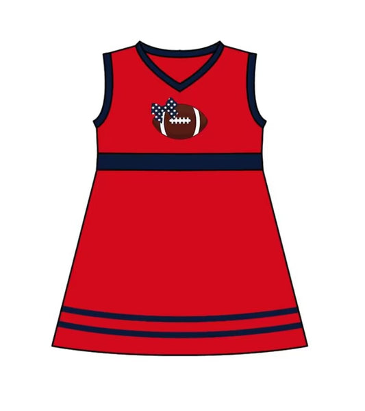 Custom MOQ 3 MIX SIZE ETA 6-7weeks team baby girls clothes red sleeveless dress