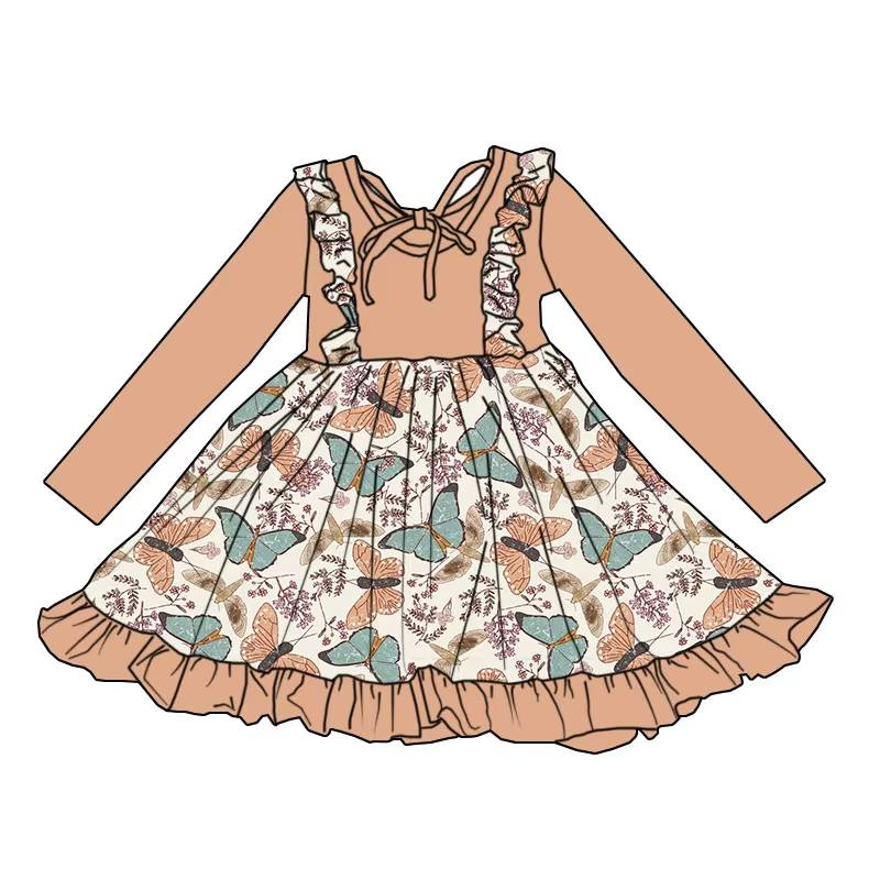 Custom moq 5 each style eta 6-7weeks milk silk baby girls summer long sleeves dresses 8-25.7.26