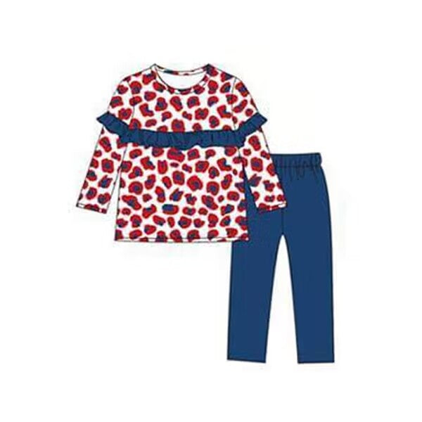 custom moq 3 eta 4/6 weeks baby girls clothes leopard dark blue toddler summer outfit
