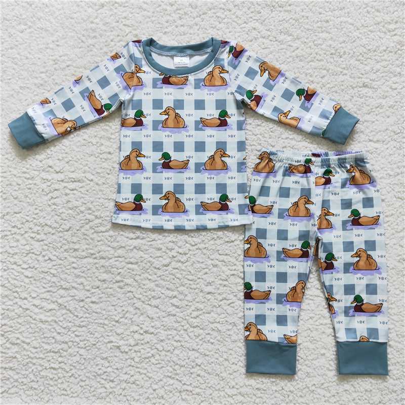 RTS NO MOQ（In Stock ) duck blue and white long sleeve trousers suit