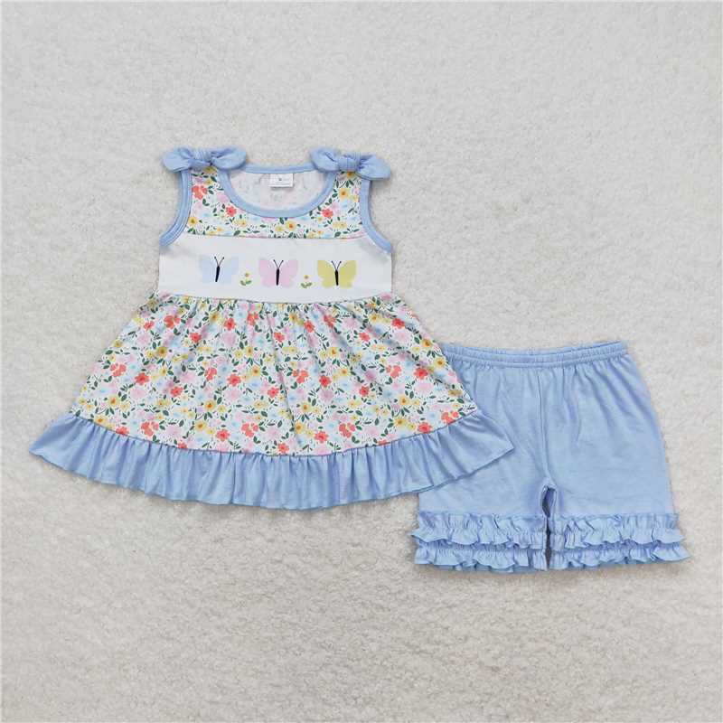 RTS girls floral Short Sleeve Shorts sets dress romper