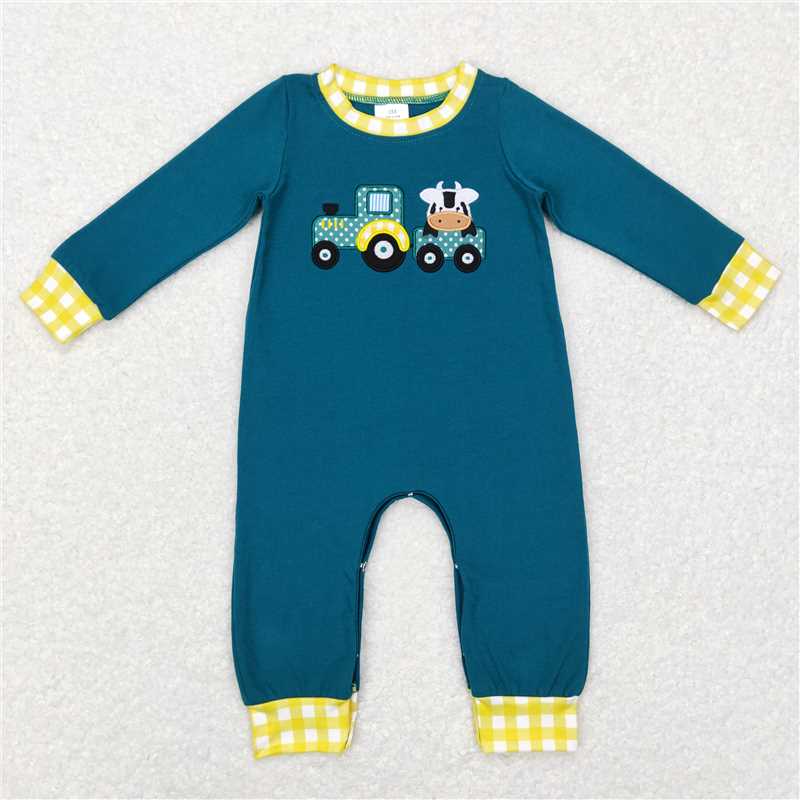 RTS NO MOQ（In Stock) LR0377 Baby boy clothes long-sleeved bodysuit with embroidered