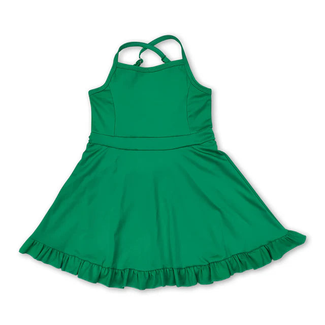 RTS NO MOQ Sibling Baby Girls Dark Red Strap Shorts Yoga Knee Length Athletic Dresses
